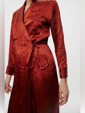 Zara Satin Wrap Maxi Dress in Rust